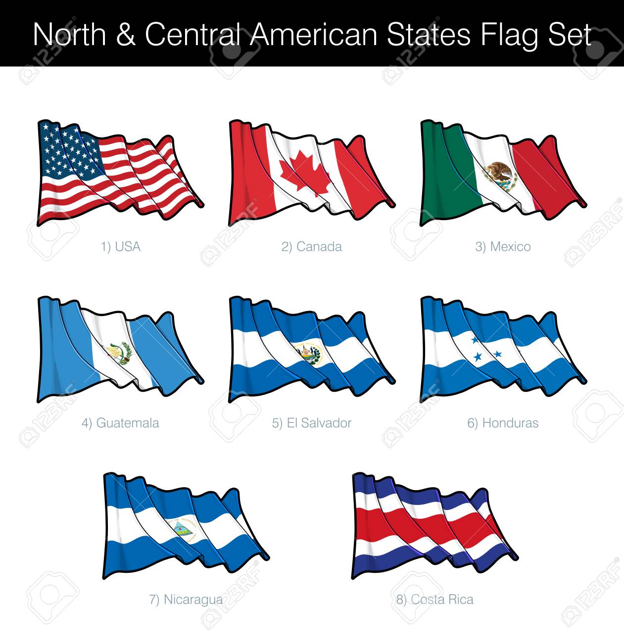 North and Central American States Waving Flag Set