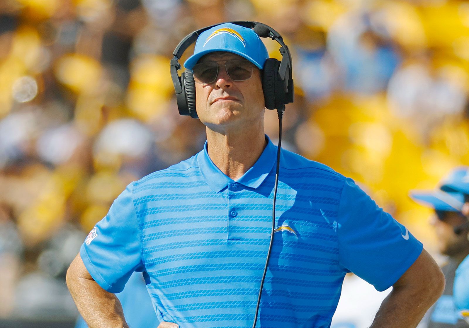 Head-Coach-Jim-Harbaugh-of-the-Los-Angeles-Chargers-in-action-against-the-Pittsburgh-Steelers-on-September-22-2024-at-Acrisure-Stadium-in-Pittsburgh-Pennsylvania-1